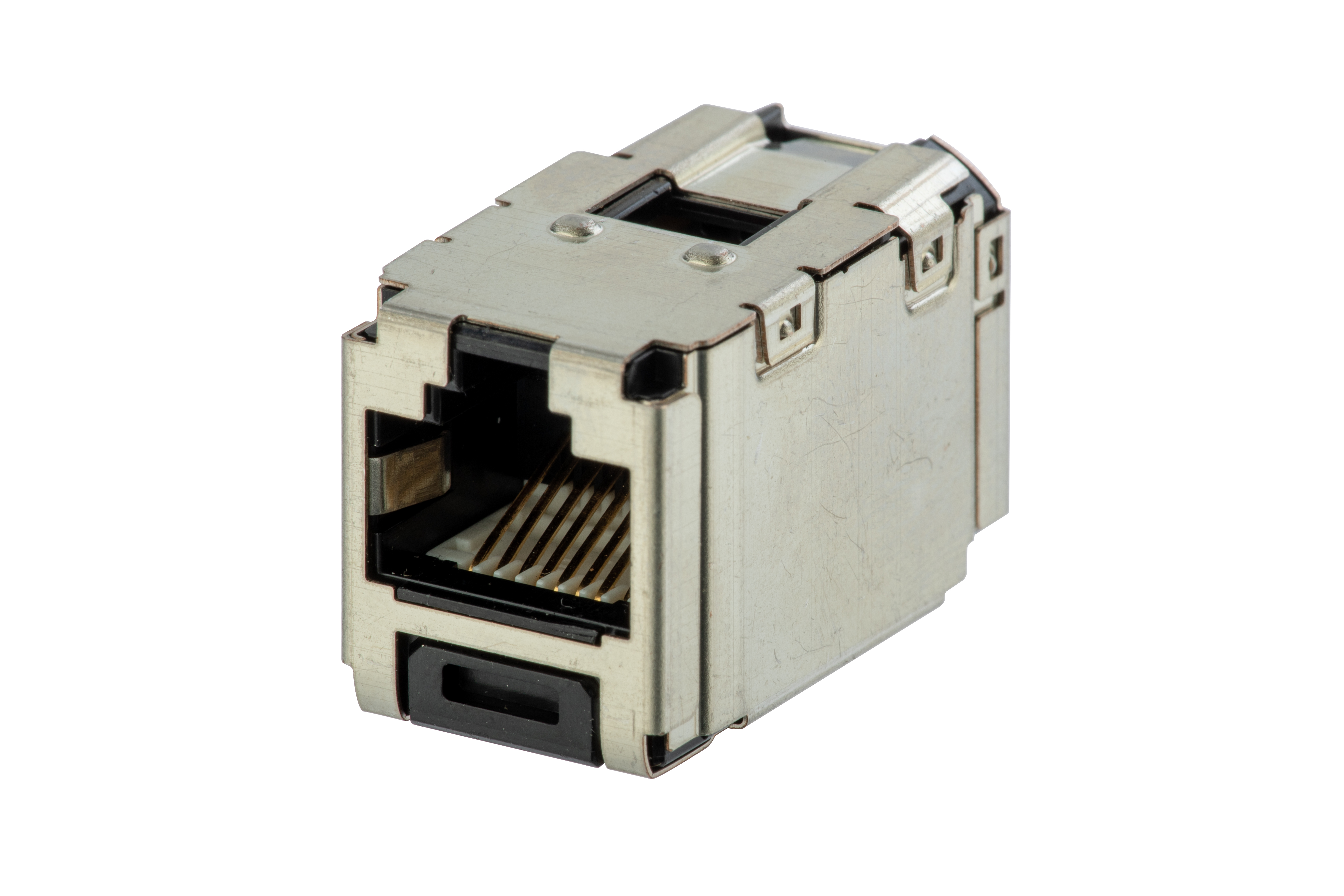 Category 6A, RJ45, 8-position, 8-wire universal shielded coupler module, black