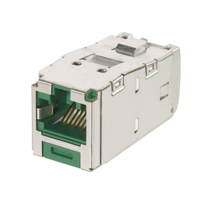 Mini-Com® STP RJ45 Cat 6A Keyed TG Jack Module, Green