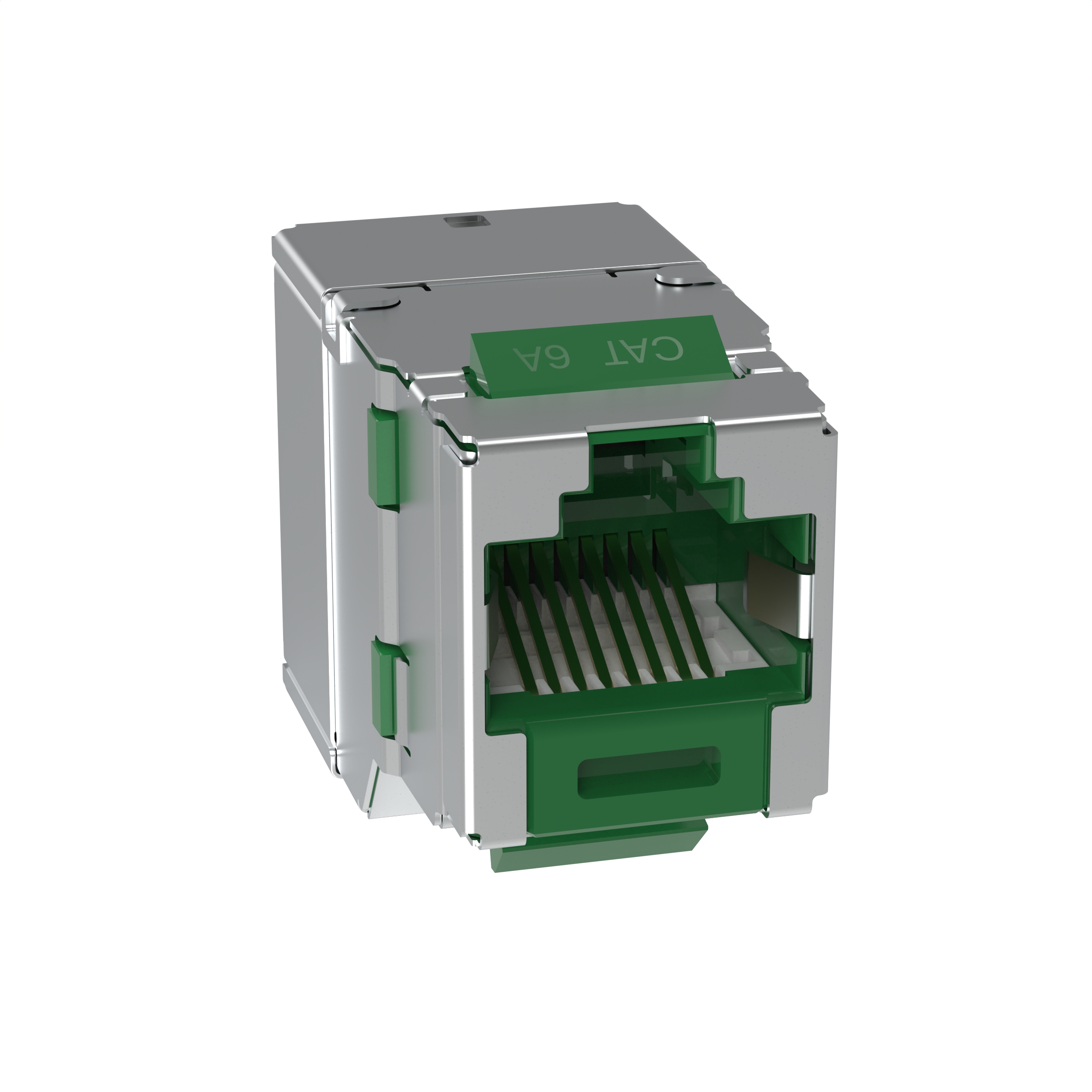 Shielded Keystone RJ45 Jack Module, Cat 6A, Green, 100 Pack