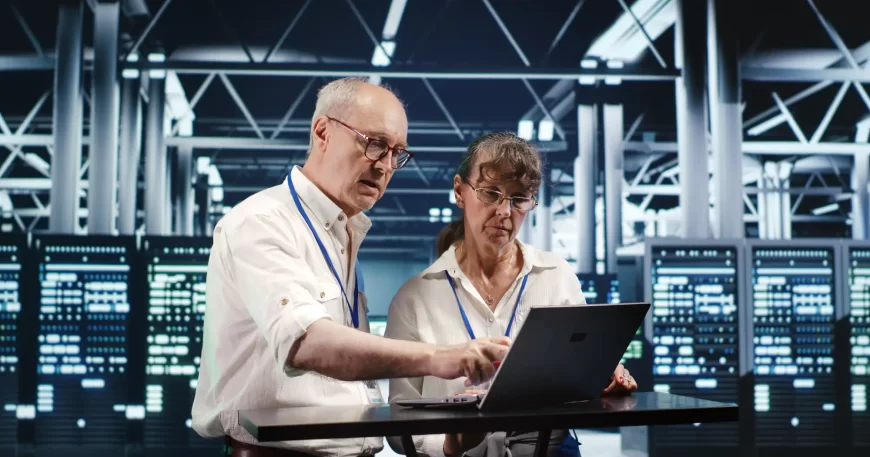 colleagues-crosschecking-server-parts