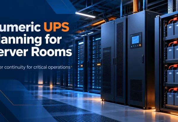 numeric_ups_planning_for_server_rooms Enterprise UPS cabinets and battery modules protecting a modern server room